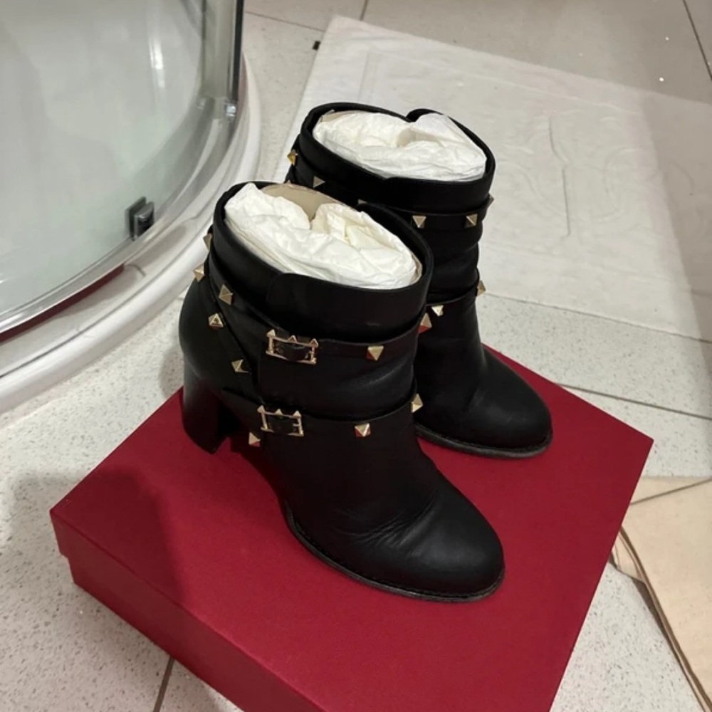 Valentino Garavani Black Boots with Gold Studs